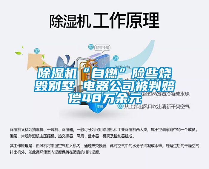 除濕機“自燃”險些燒毀別墅 電器公司被判賠償48萬(wàn)余元